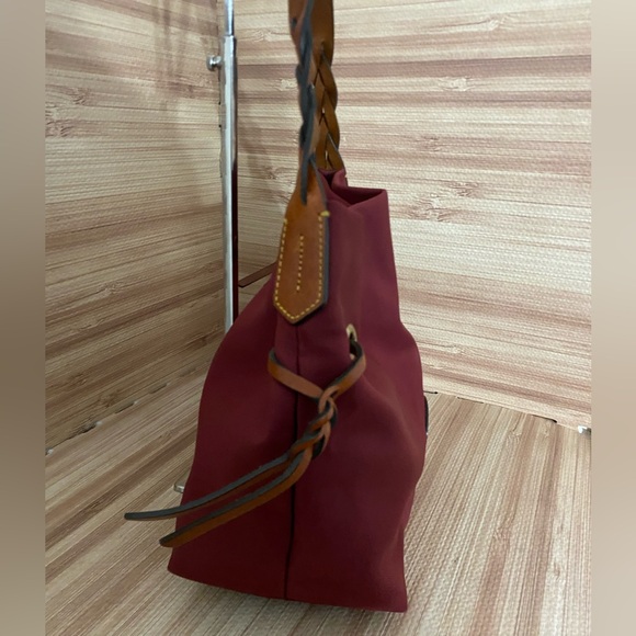 Dooney and Bourke Burgundy Nylon Shoulder Bag with Leather Straps and Accents - Picture 6 of 10